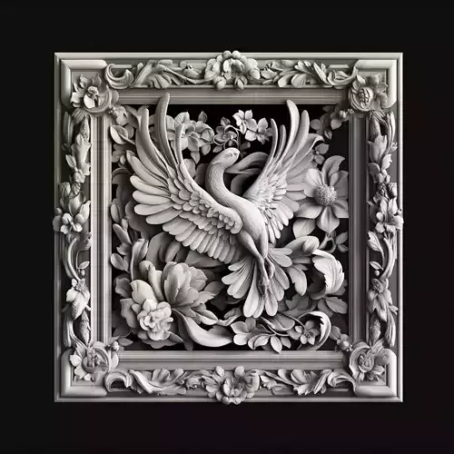 Flying Bird in Floral Frame