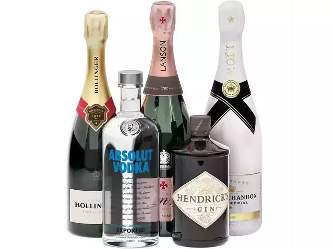 collection of champagne and wine 3D model