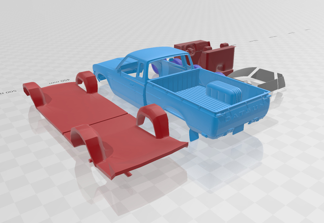 Datsun 620 KingCab 1977 - Separate Parts STL Model 3D print model_3
