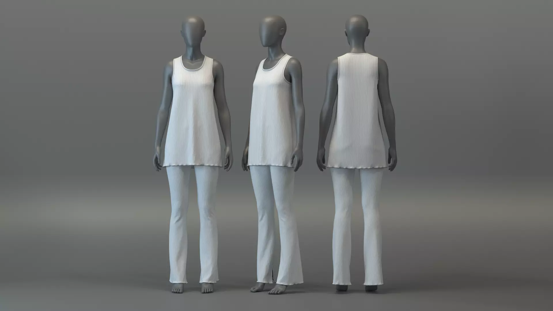 SL Ribbed Tunic and Flared Pants 3D model_0
