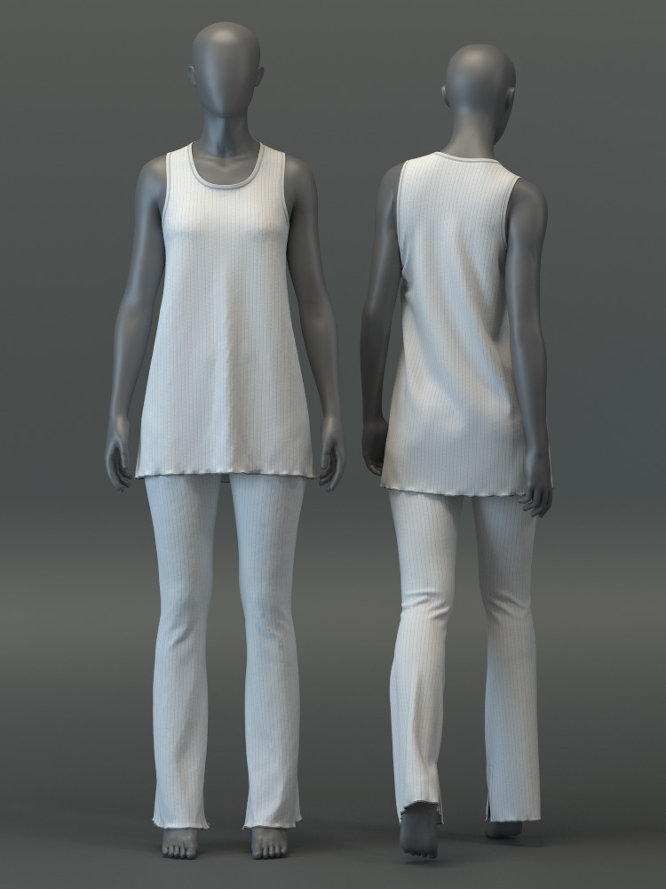 SL Ribbed Tunic and Flared Pants 3D model_4