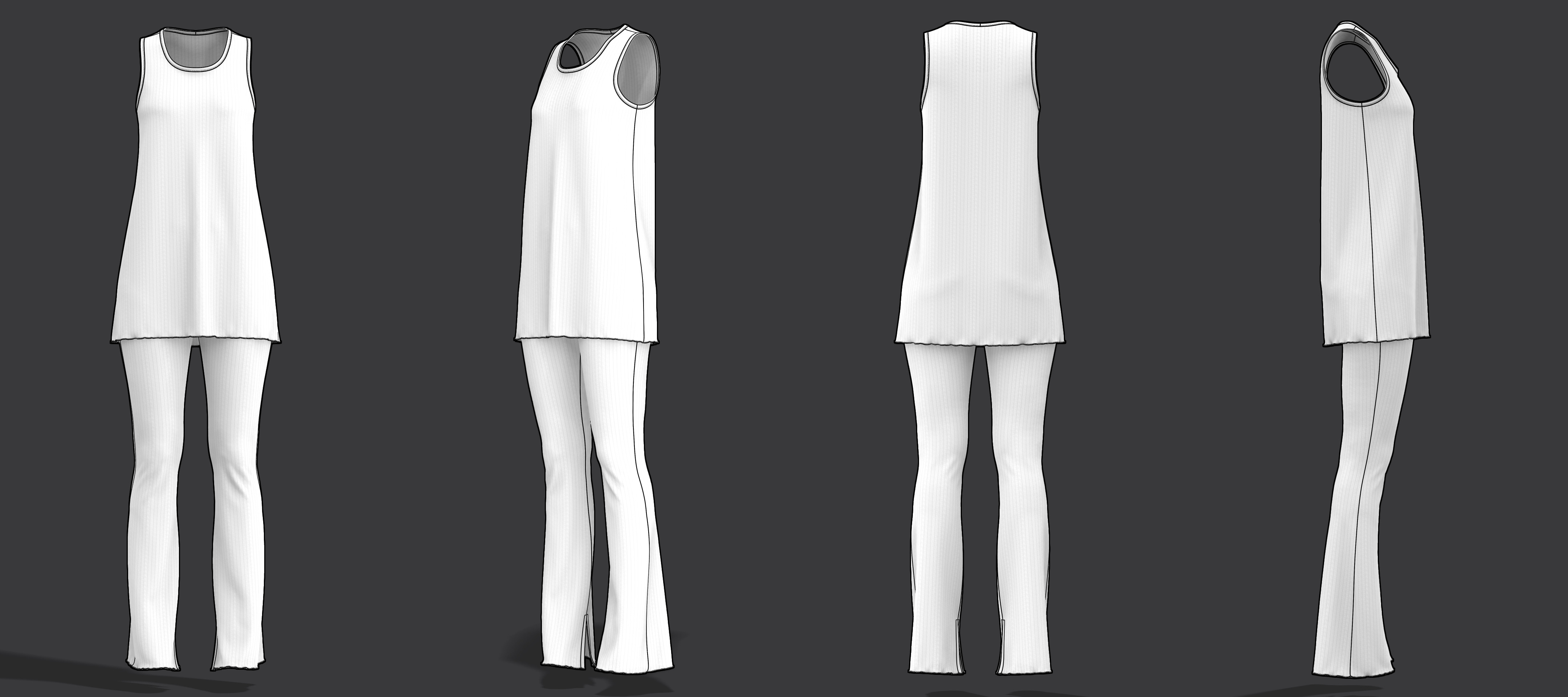 SL Ribbed Tunic and Flared Pants 3D model_27