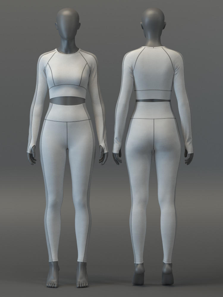 Pullover Crop Top and Slimming Leggings Set 3D model_4