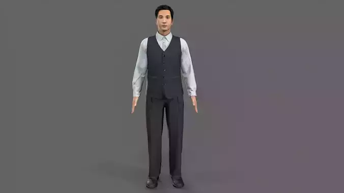 Asian waiter Low-poly 3D model