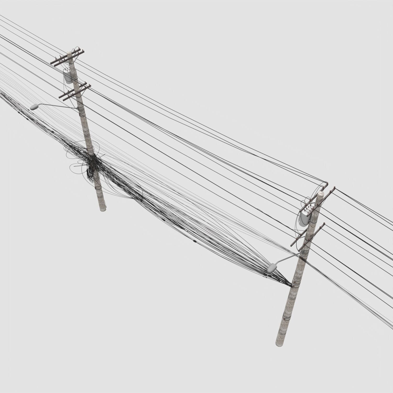 Urban Power Pole with Complex Wires Realistic 3D Model 3D model_3