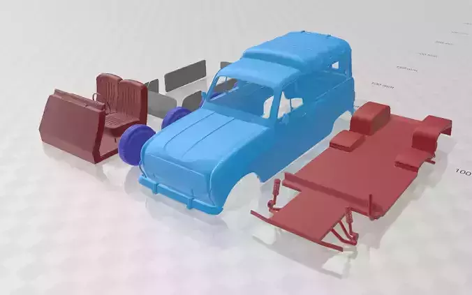 Renault 4 F4 1974 - Separate Parts STL Model 3D print model