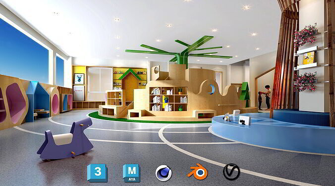 Children s Playground Slide - nursery - kindergarten interior Low-poly 3D model