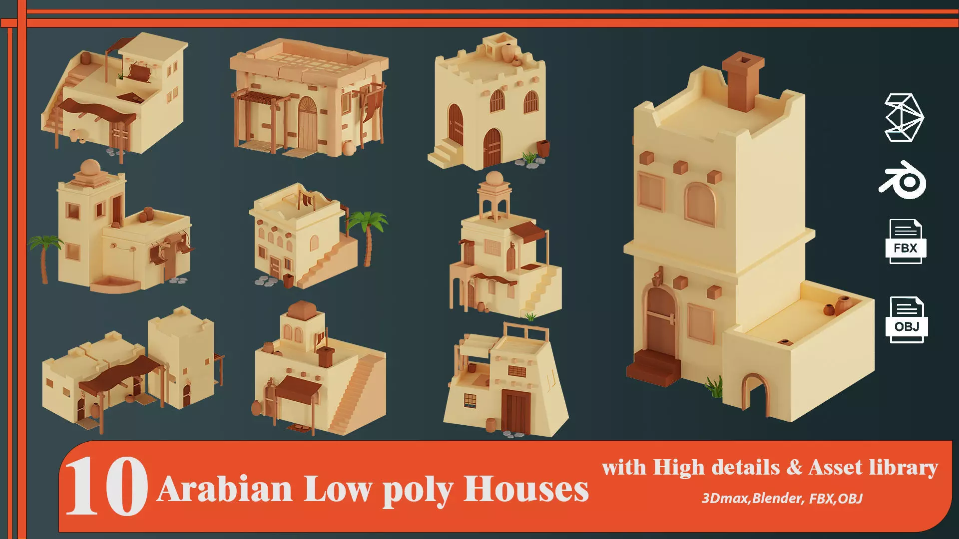 10 Low Poly Arabian House Low-poly 3D model