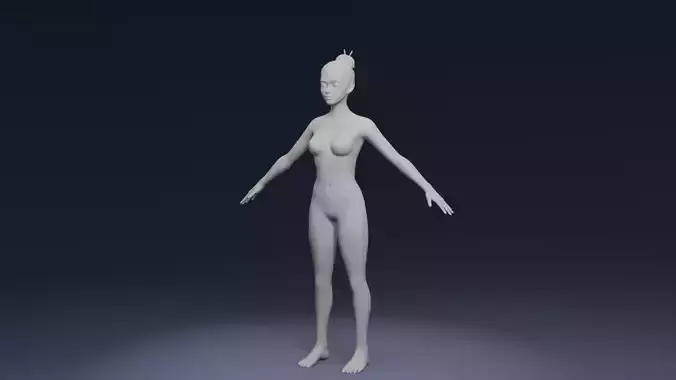 Stylized Female Body Base Mesh Rigged with IK FK Switch Low-poly 3D model