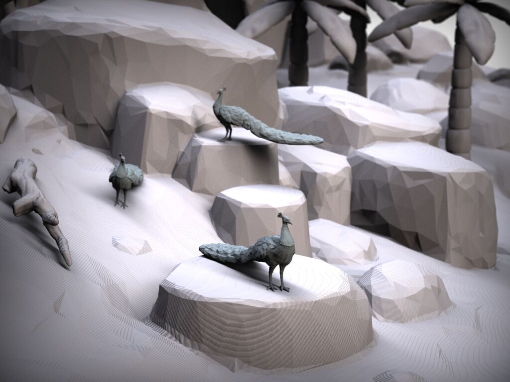 Peacock - low poly 3D print model_1