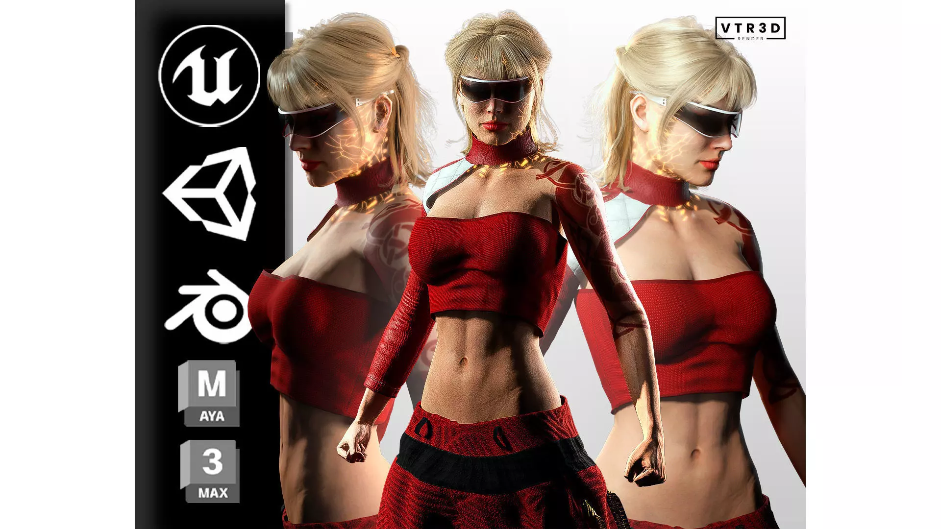 Ayla Crimson Stylized Sci Fi Female Character Low-poly 3D model_0