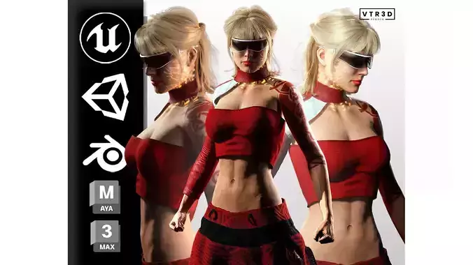 Ayla Crimson Stylized Sci Fi Female Character Low-poly 3D model