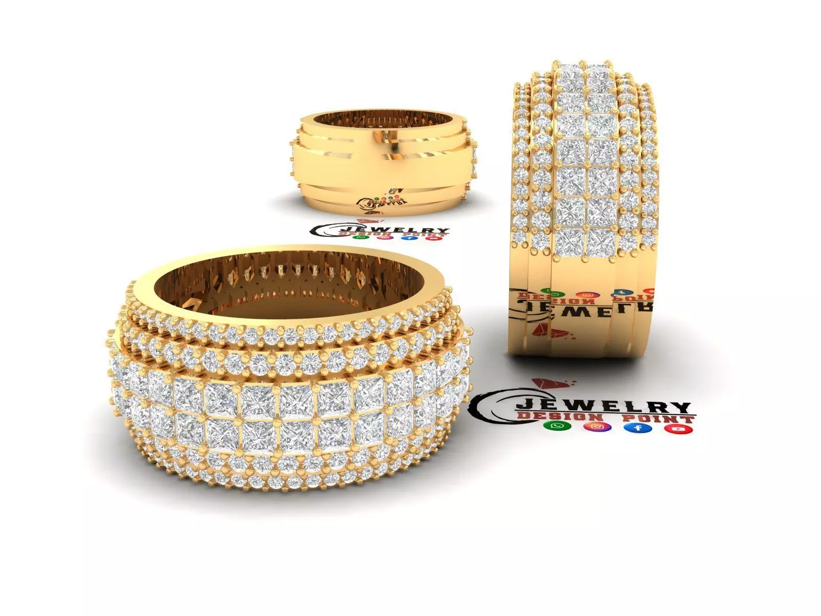 Custom Princess Cut Diamond Band - Eternity Diamond Ring 3D print model