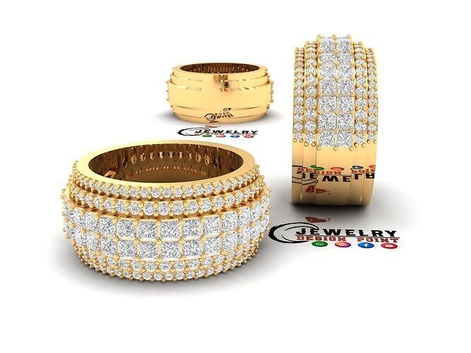 Custom Princess Cut Diamond Band - Eternity Diamond Ring 3D print model