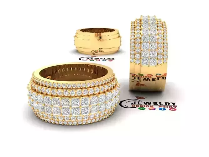 Custom Princess Cut Diamond Band - Eternity Diamond Ring 3D print model