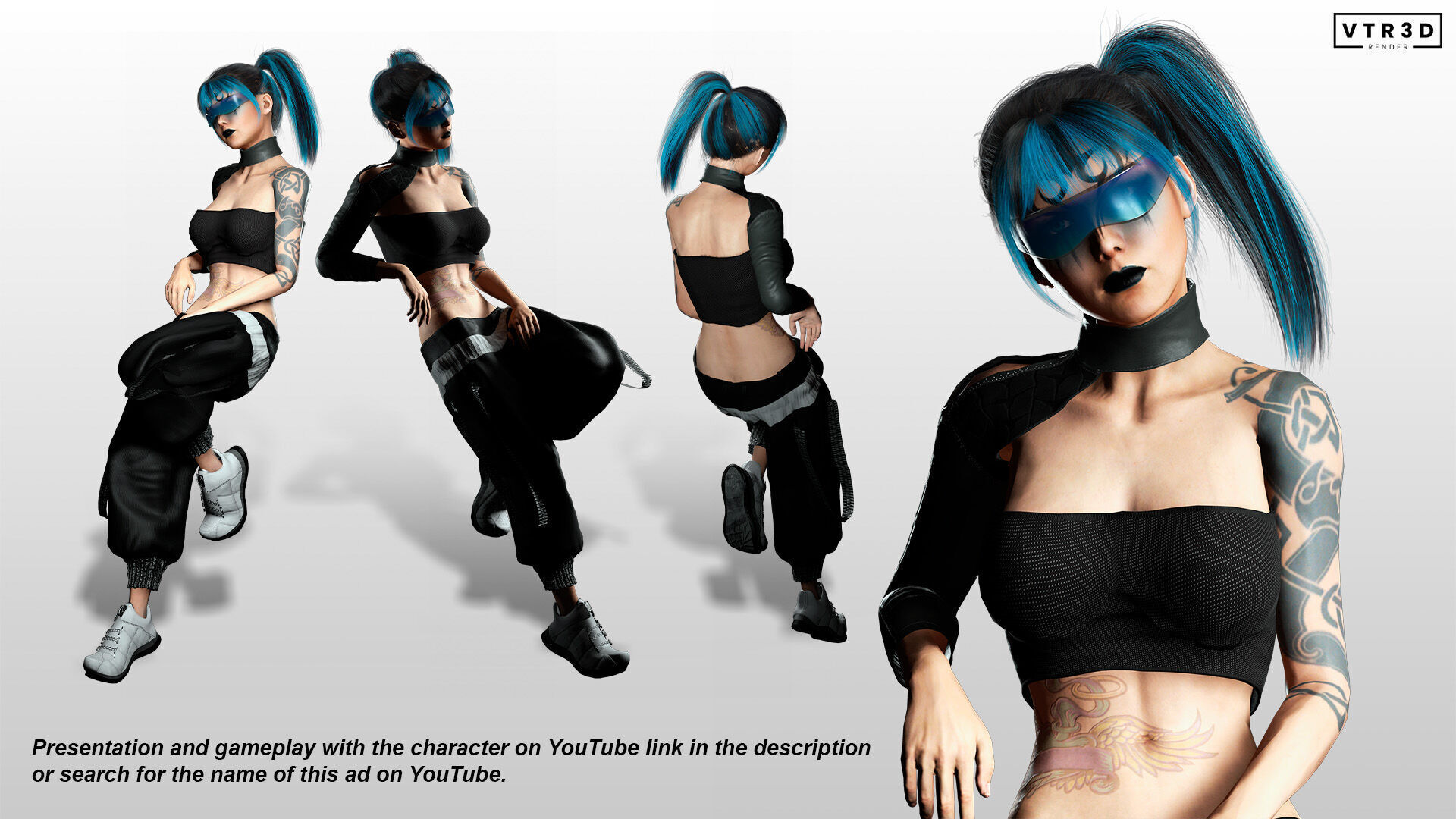 Nova X Stylized Sci Fi Cyberpunk Girl Character Low-poly 3D model_6