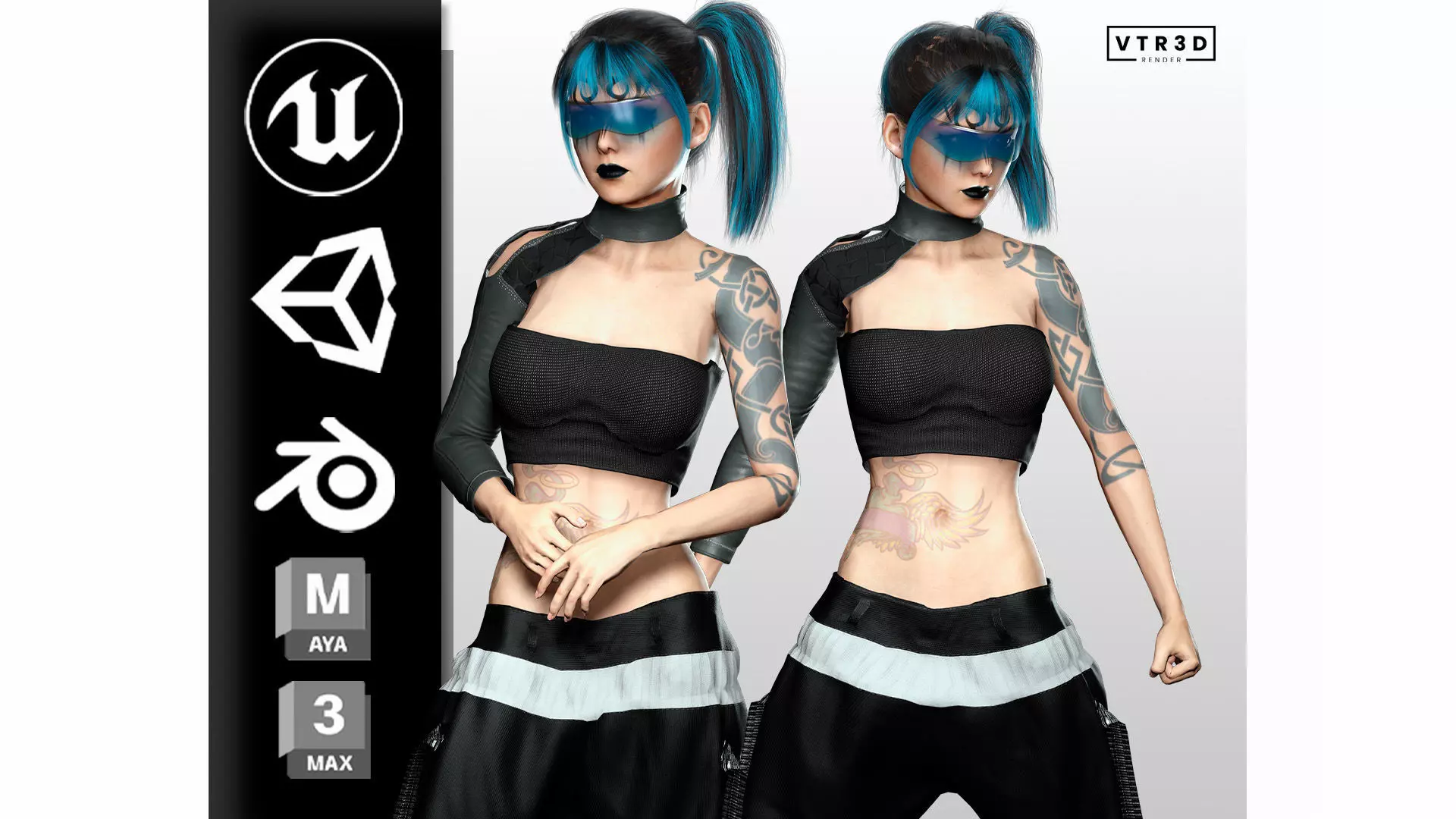 Nova X Stylized Sci Fi Cyberpunk Girl Character Low-poly 3D model_0