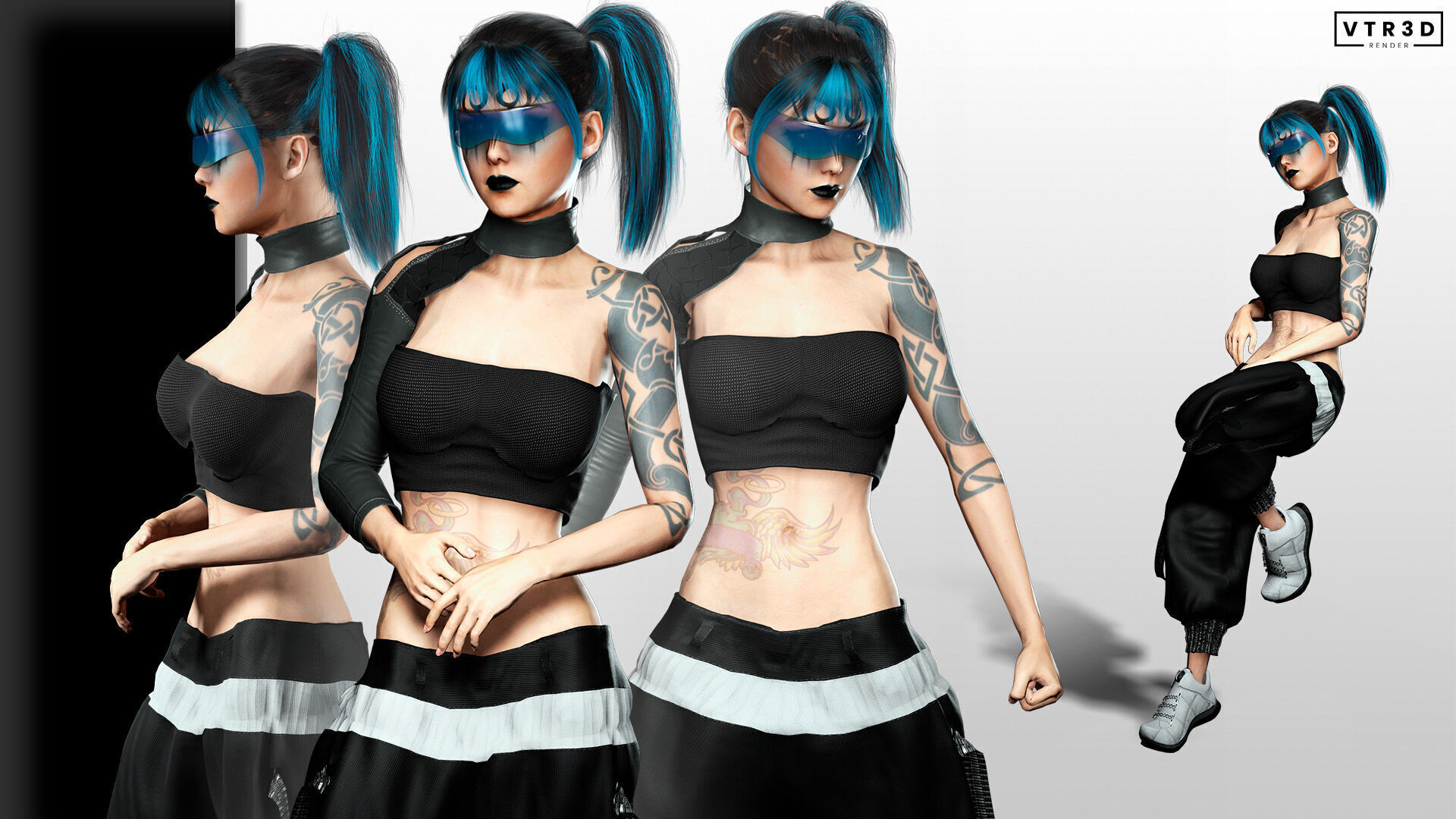 Nova X Stylized Sci Fi Cyberpunk Girl Character Low-poly 3D model_3