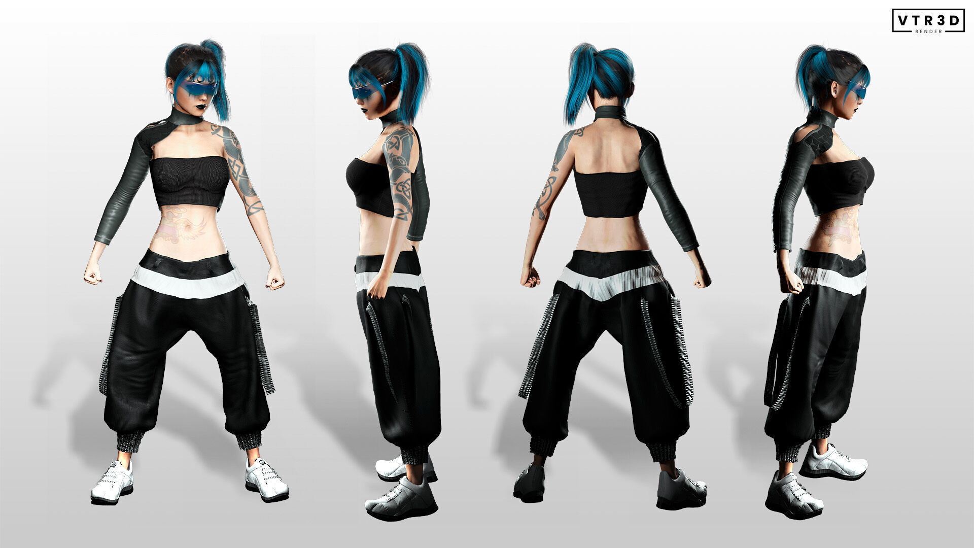 Nova X Stylized Sci Fi Cyberpunk Girl Character Low-poly 3D model_4
