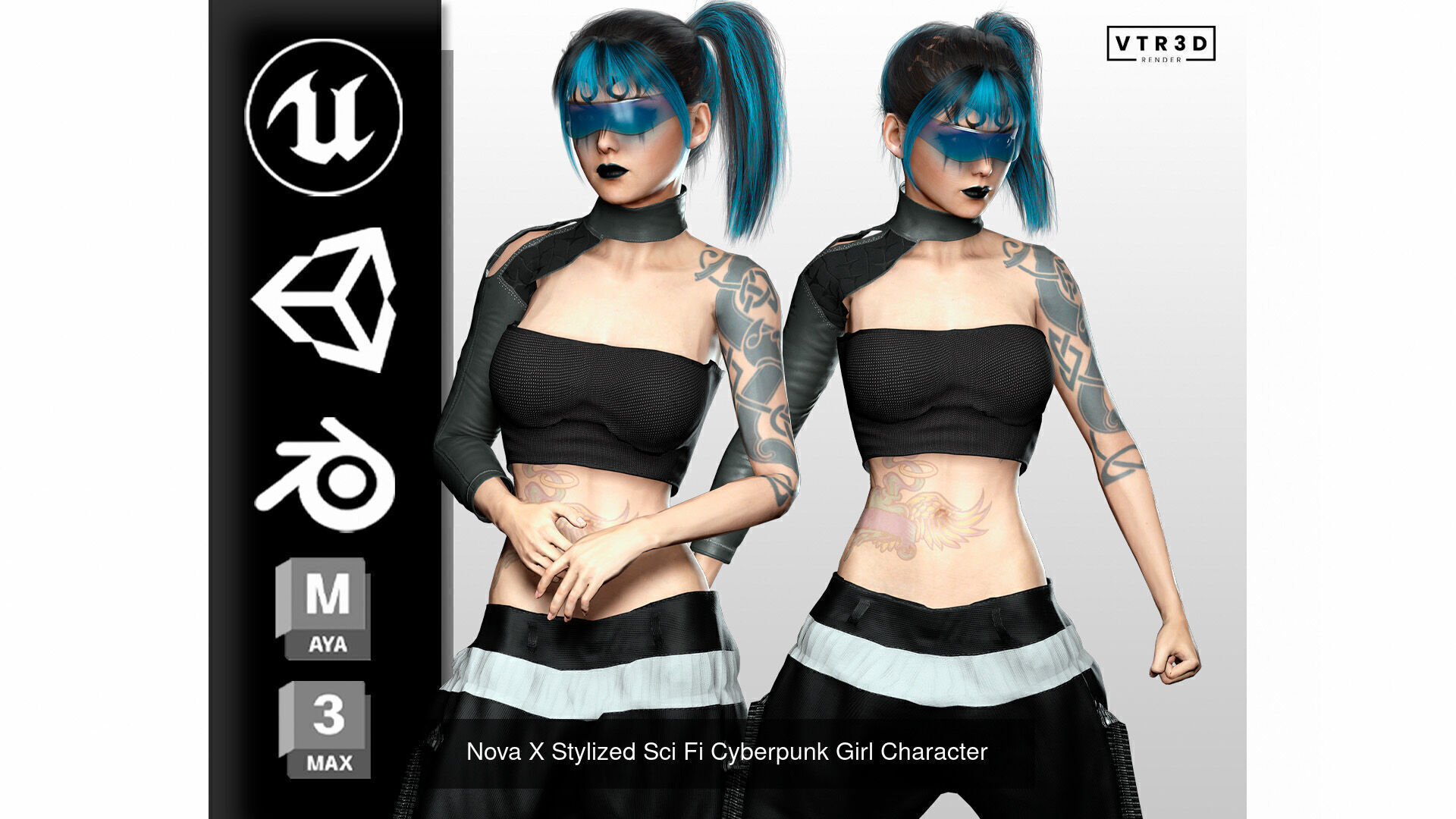 Pack Stylized Sci-Fi Cyberpunk Female Characters 3D Model Collection_10