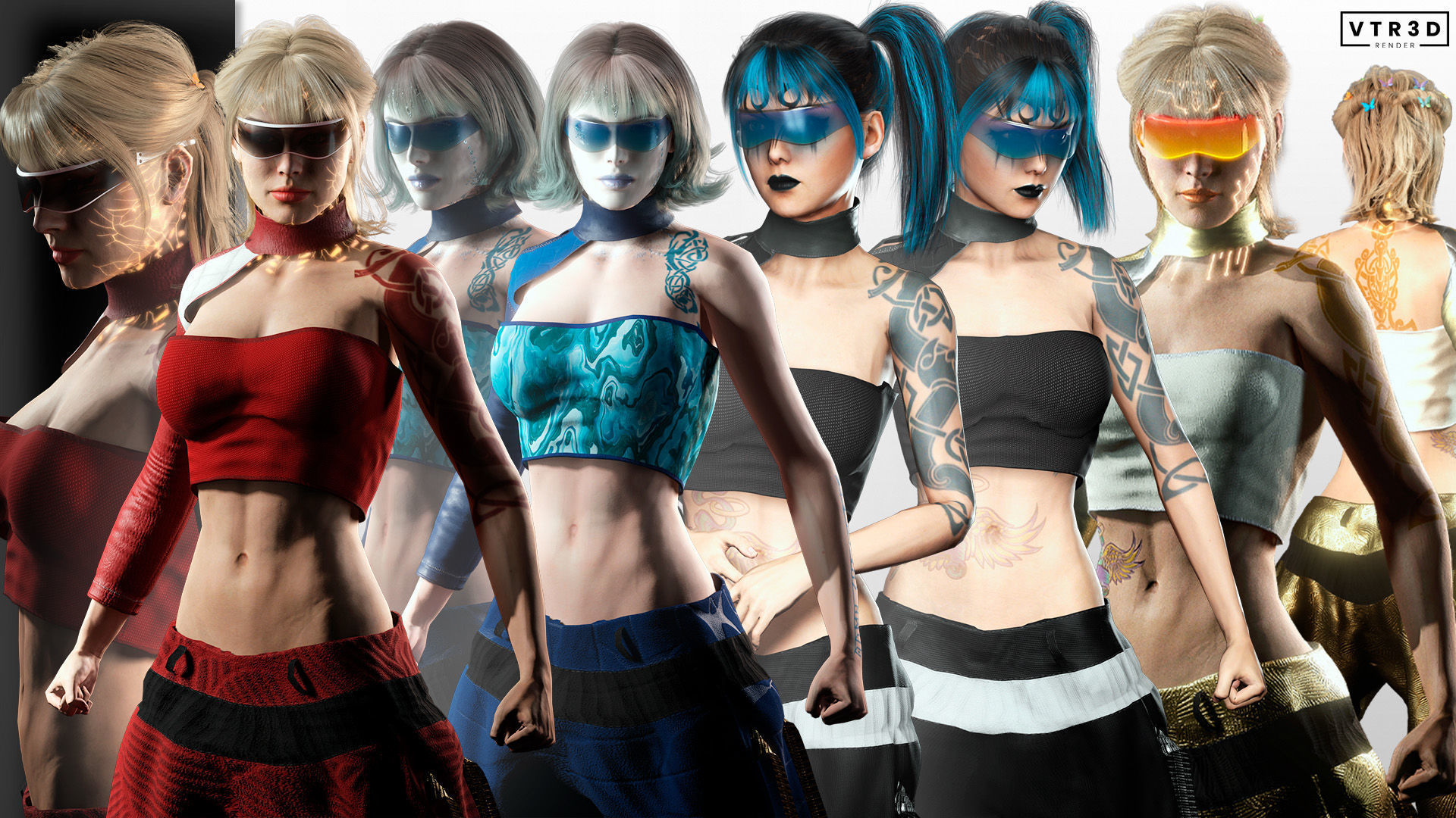 Pack Stylized Sci-Fi Cyberpunk Female Characters 3D Model Collection_6
