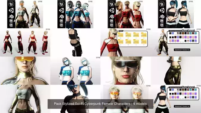 Pack Stylized Sci-Fi Cyberpunk Female Characters