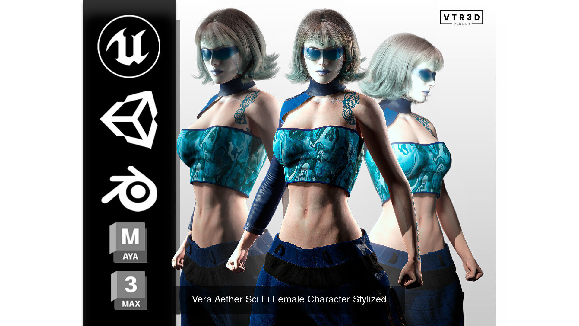 Pack Stylized Sci-Fi Cyberpunk Female Characters 3D Model Collection_7