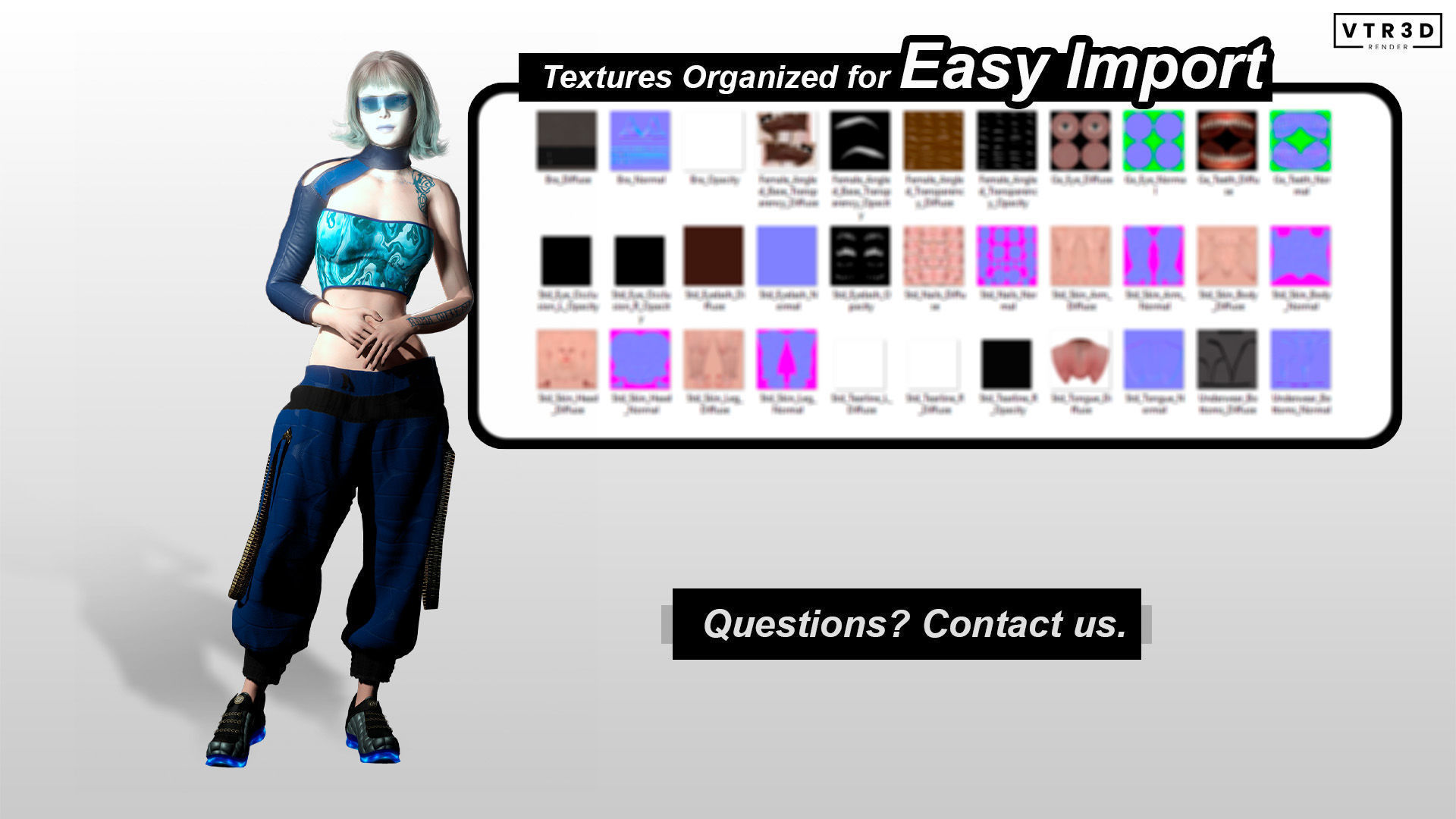 Pack Stylized Sci-Fi Cyberpunk Female Characters 3D Model Collection_23