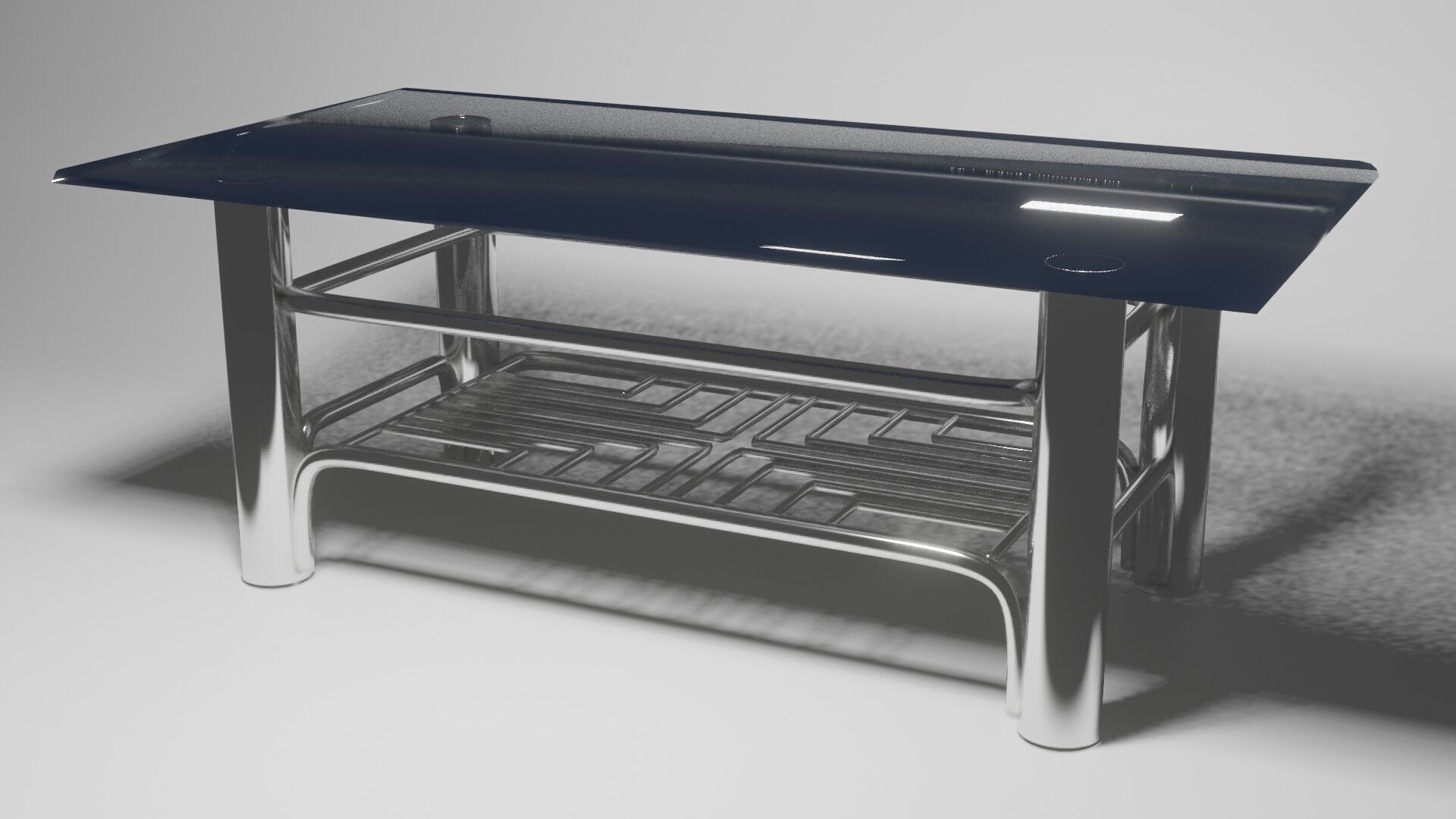 Futuristic Chrome Coffee Table with Maze-Grid Shelf 3D Model 3D model_3