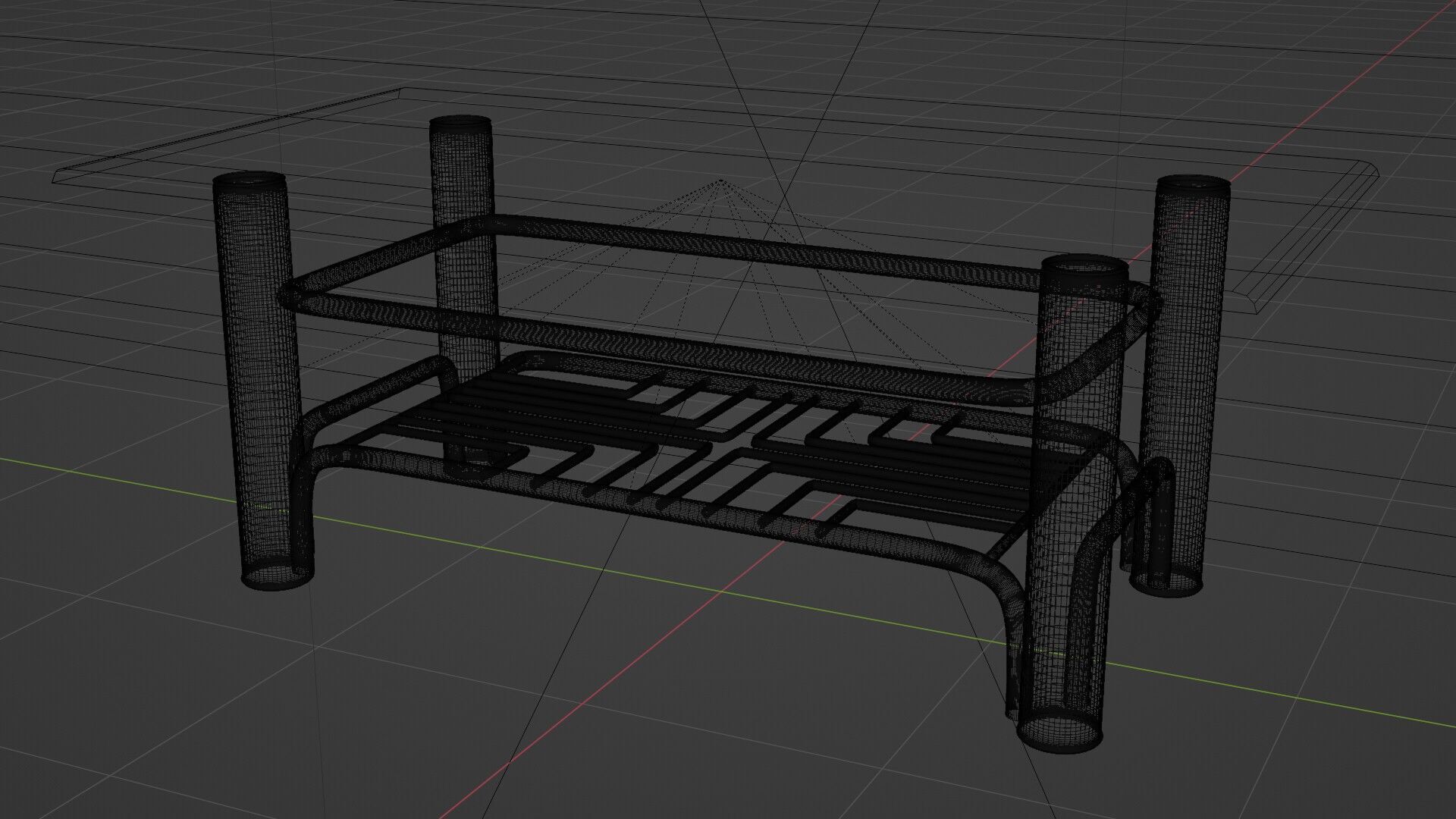 Futuristic Chrome Coffee Table with Maze-Grid Shelf 3D Model 3D model_12