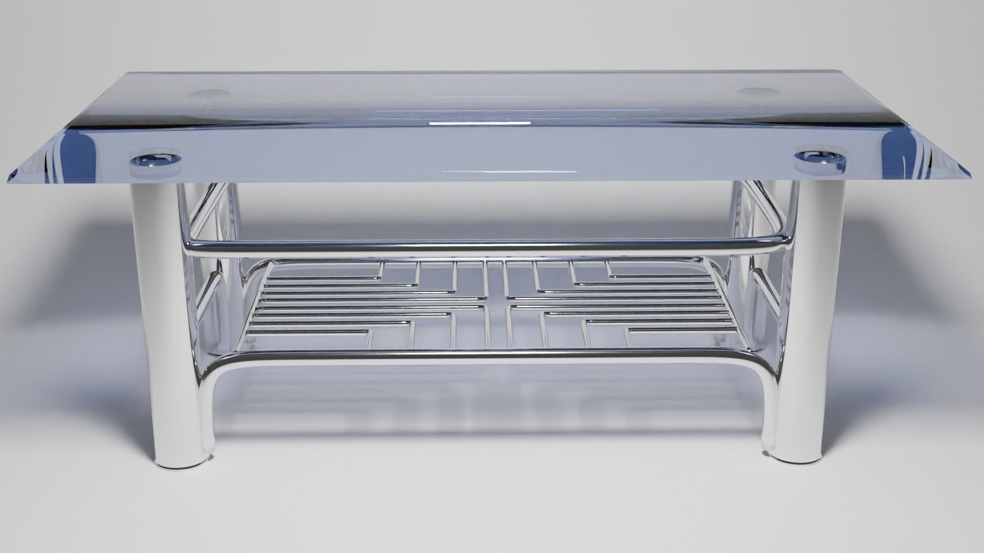 Futuristic Chrome Coffee Table with Maze-Grid Shelf 3D Model 3D model_2