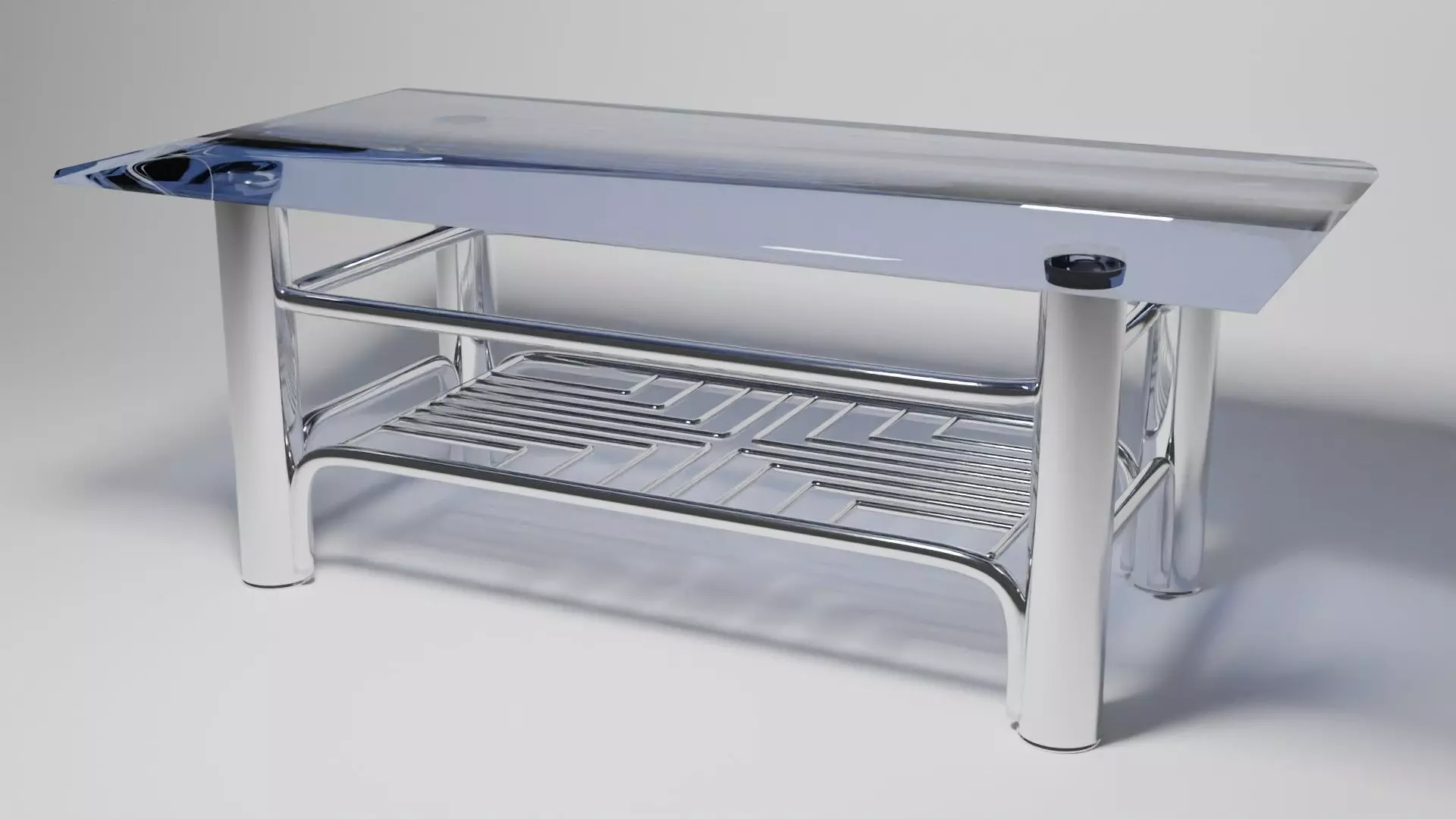 Futuristic Chrome Coffee Table with Maze-Grid Shelf 3D Model 3D model_0