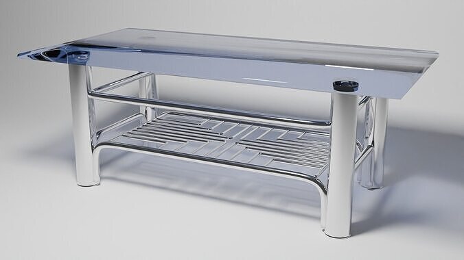 Futuristic Chrome Coffee Table with Maze-Grid Shelf 3D Model 3D model