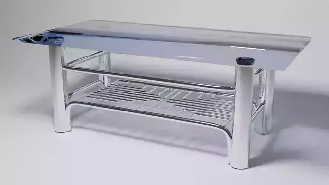 Futuristic Chrome Coffee Table with Maze-Grid Shelf 3D Model