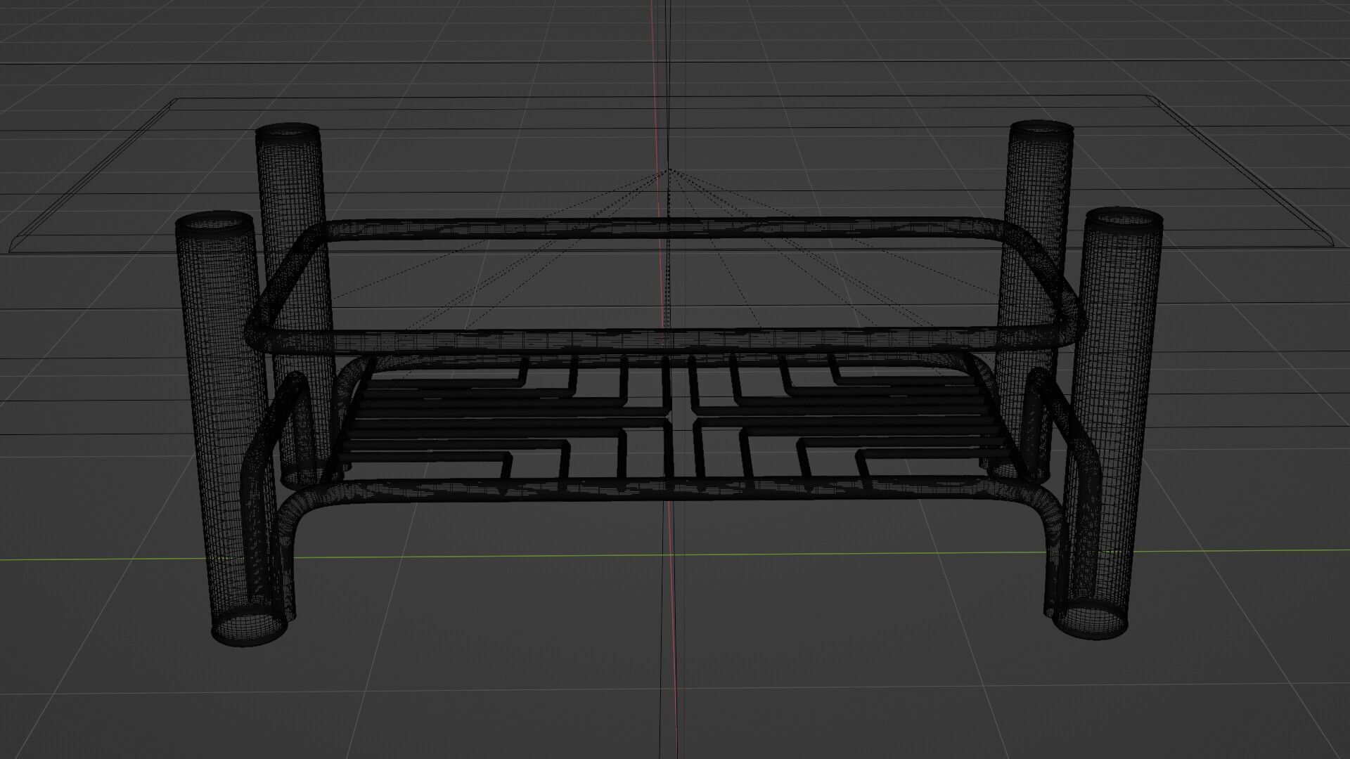 Futuristic Chrome Coffee Table with Maze-Grid Shelf 3D Model 3D model_14