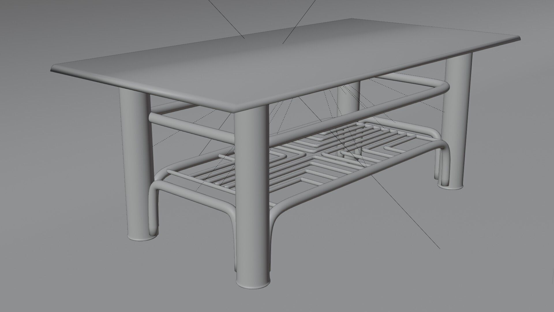 Futuristic Chrome Coffee Table with Maze-Grid Shelf 3D Model 3D model_10
