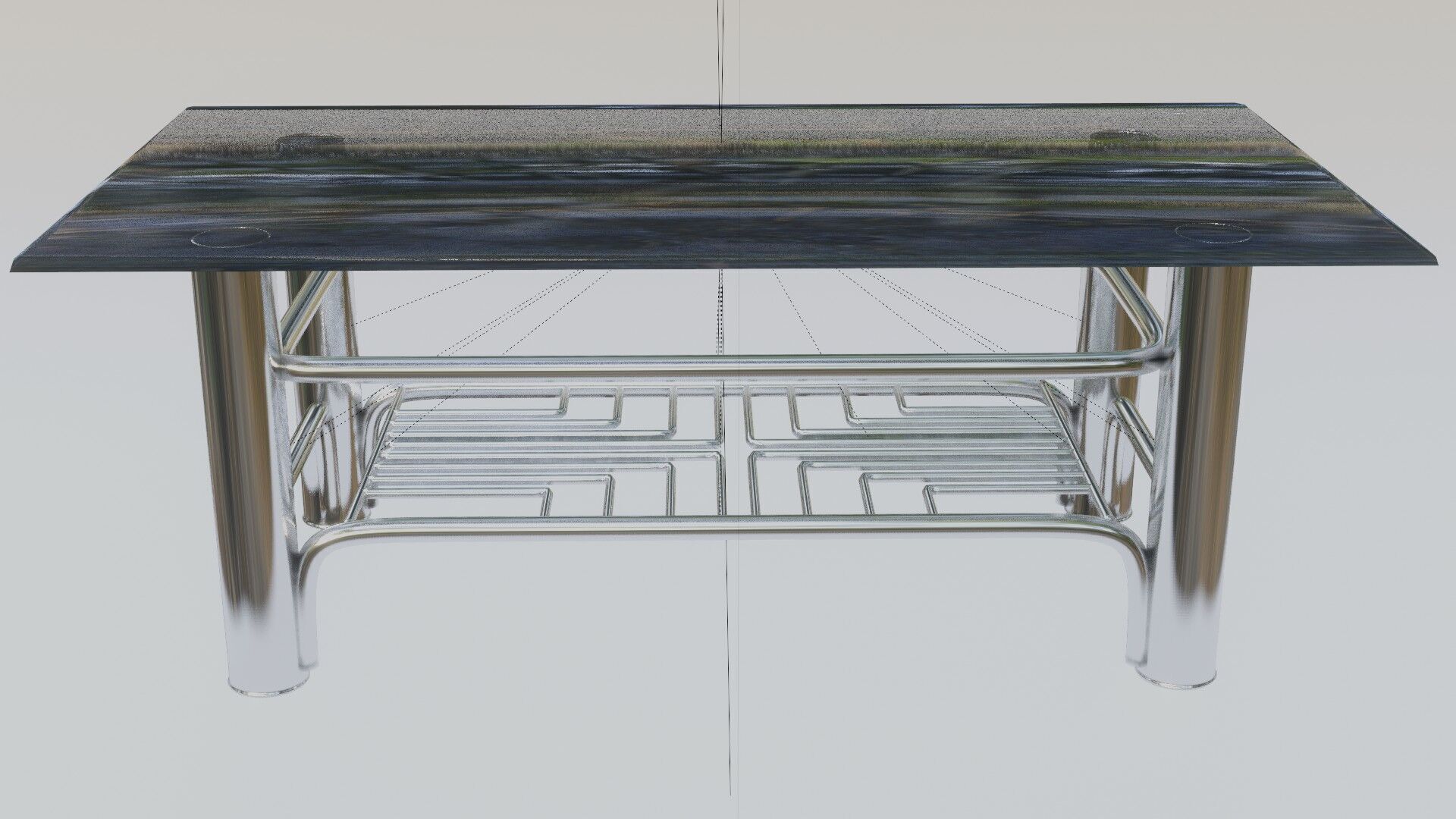 Futuristic Chrome Coffee Table with Maze-Grid Shelf 3D Model 3D model_8