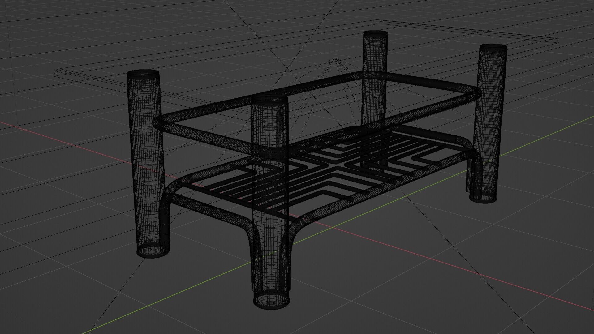 Futuristic Chrome Coffee Table with Maze-Grid Shelf 3D Model 3D model_13