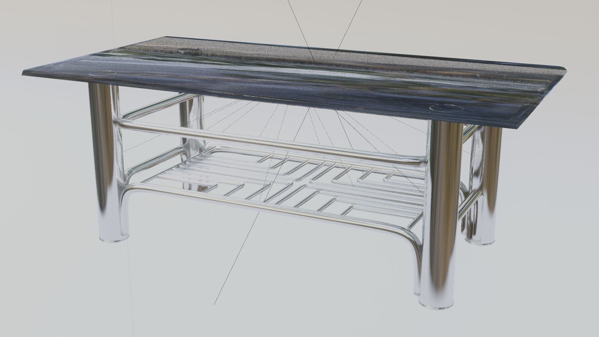 Futuristic Chrome Coffee Table with Maze-Grid Shelf 3D Model 3D model_6