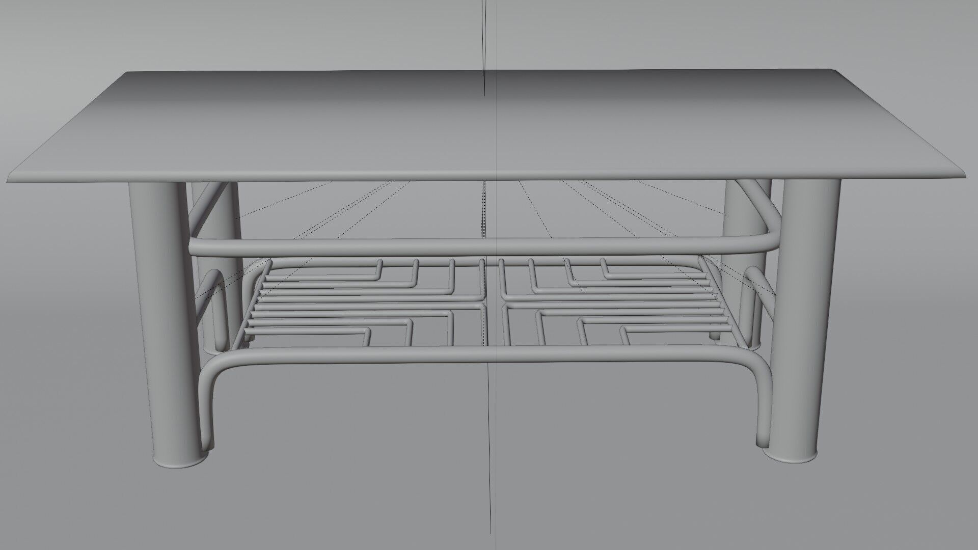 Futuristic Chrome Coffee Table with Maze-Grid Shelf 3D Model 3D model_11