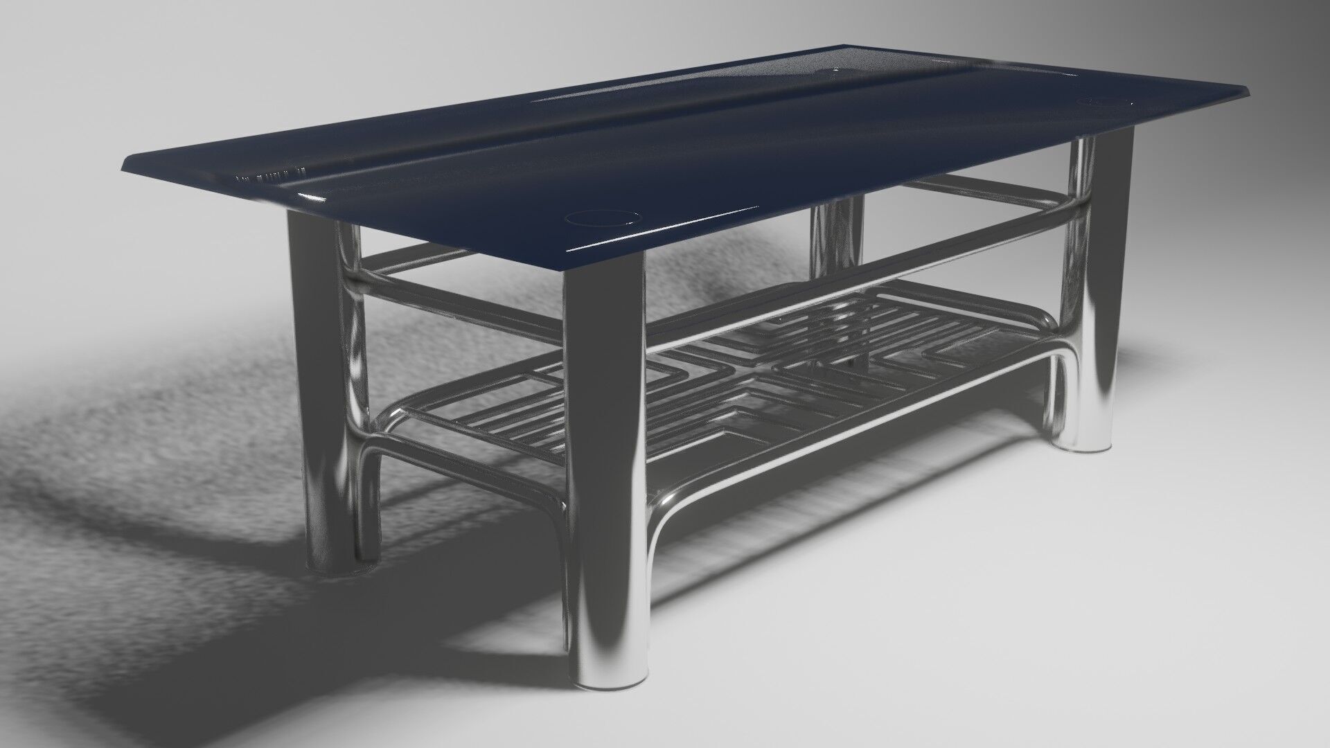 Futuristic Chrome Coffee Table with Maze-Grid Shelf 3D Model 3D model_4