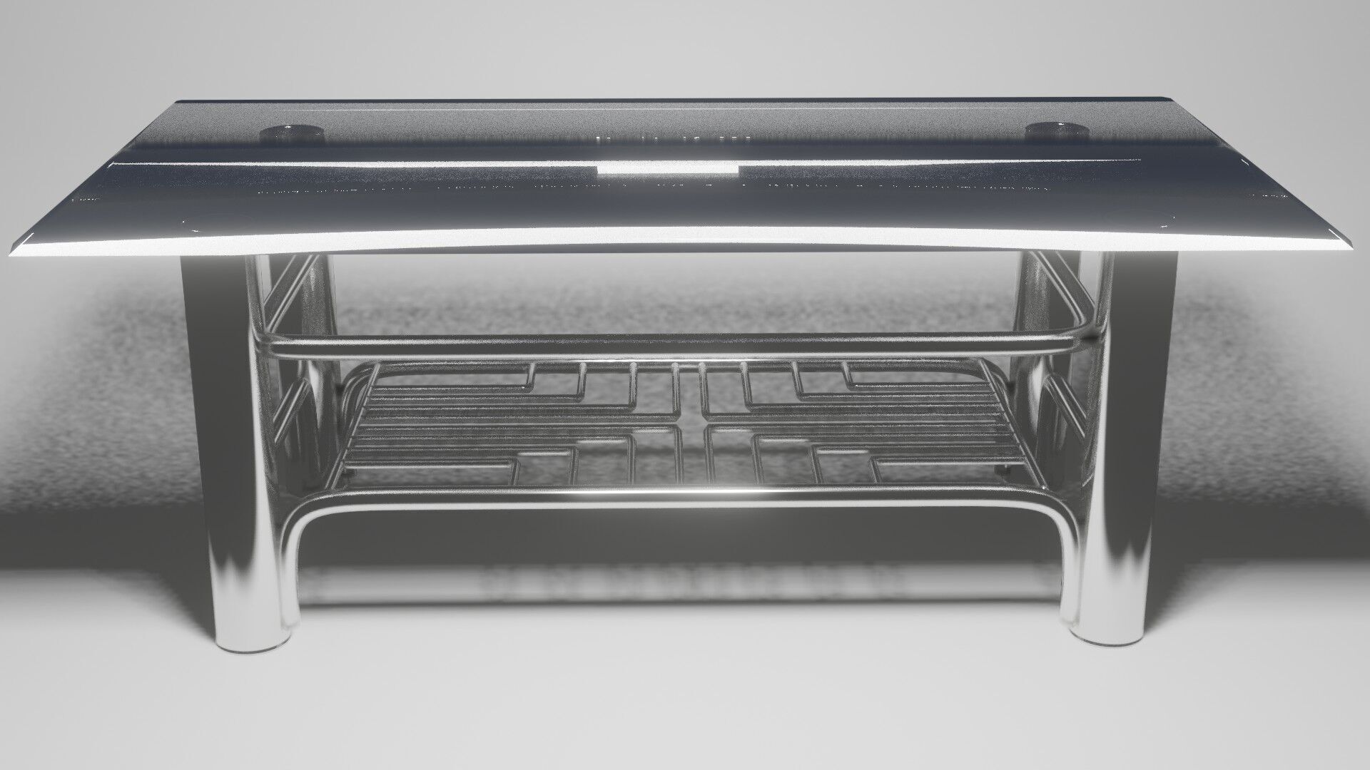 Futuristic Chrome Coffee Table with Maze-Grid Shelf 3D Model 3D model_5