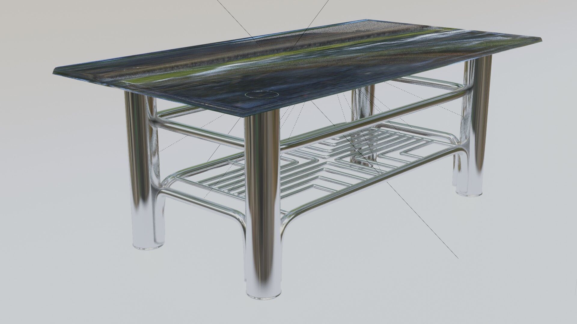 Futuristic Chrome Coffee Table with Maze-Grid Shelf 3D Model 3D model_7