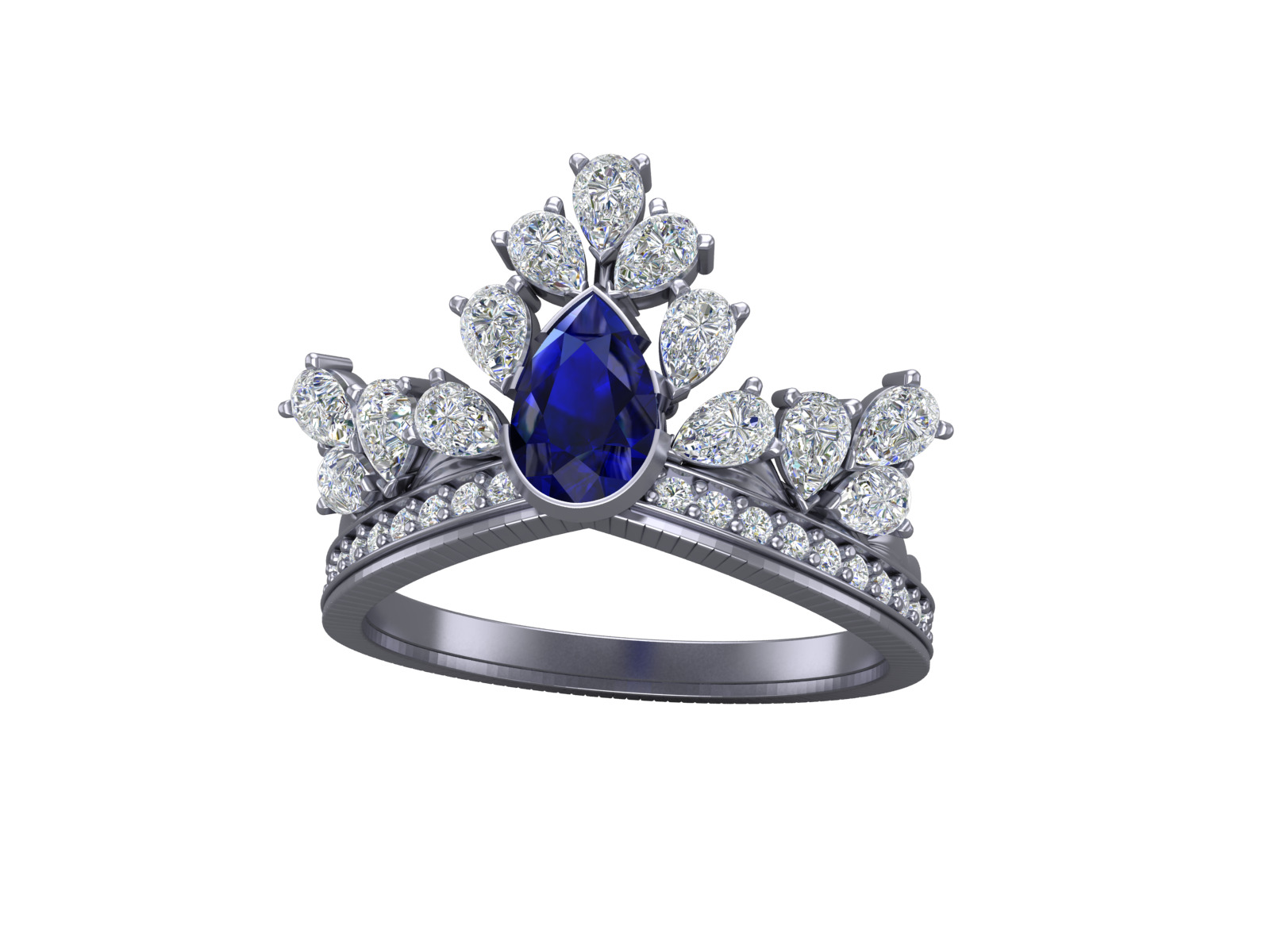 Statement Pear Cut Diamond And Gems Ring Model Design  STL 3DM 3D print model_10