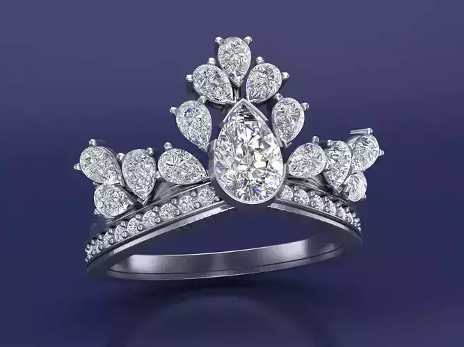 Statement Pear Cut Diamond And Gems Ring Model Design  STL 3DM