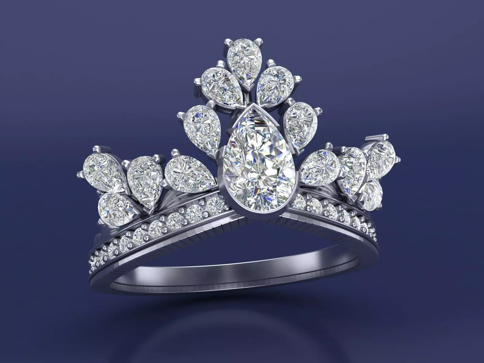 Statement Pear Cut Diamond And Gems Ring Model Design  STL 3DM 3D print model_0