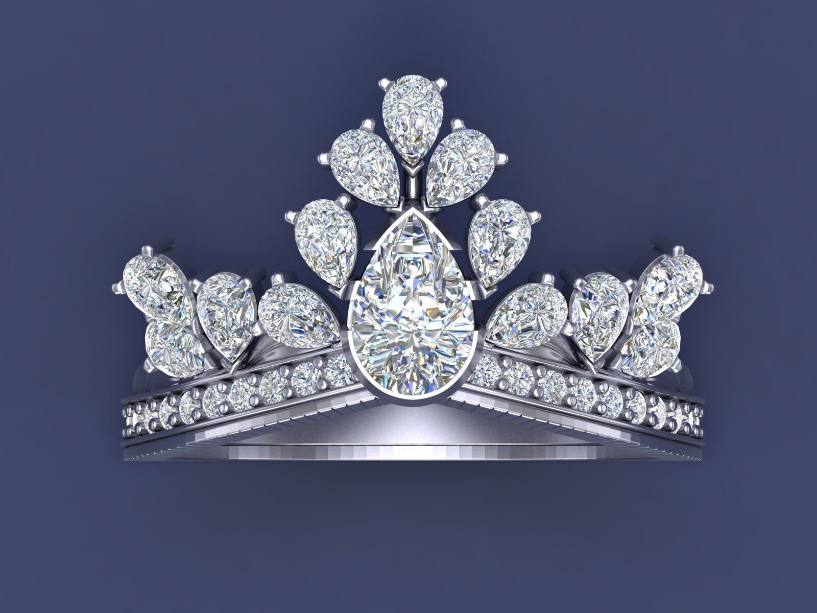 Statement Pear Cut Diamond And Gems Ring Model Design  STL 3DM 3D print model_5