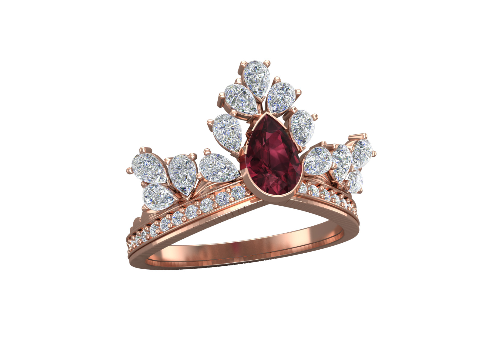 Statement Pear Cut Diamond And Gems Ring Model Design  STL 3DM 3D print model_8