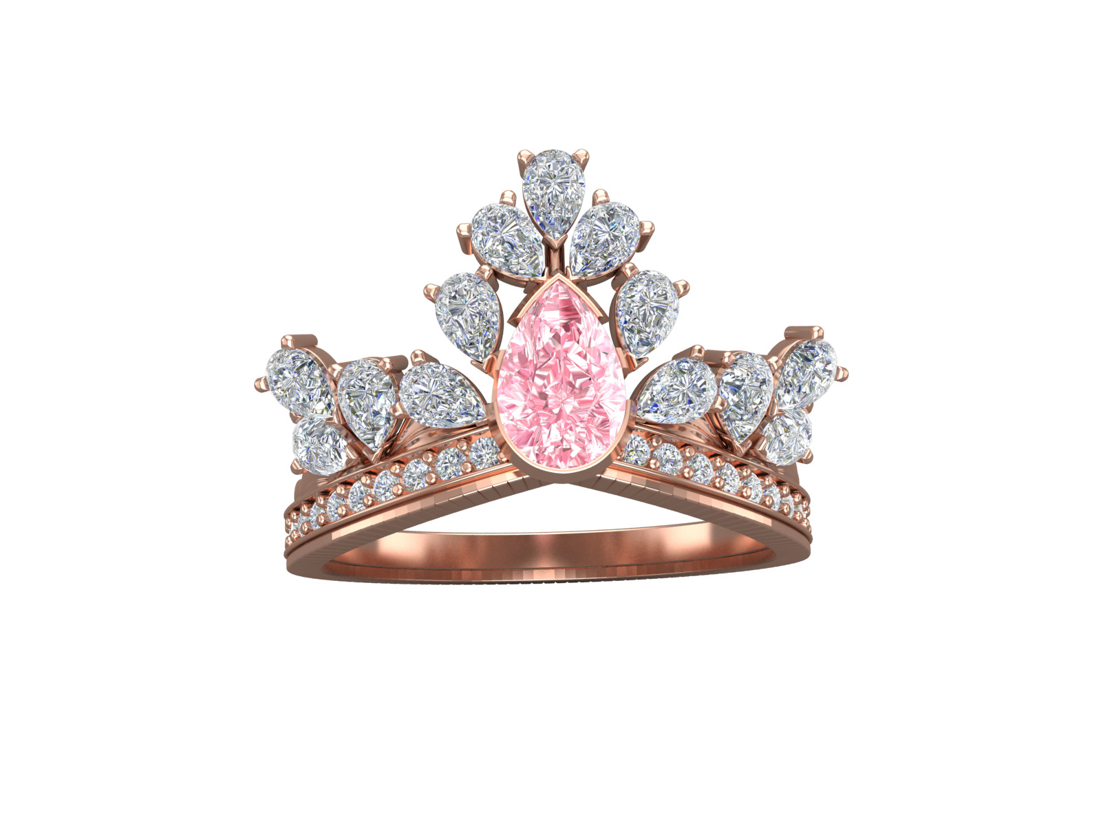 Statement Pear Cut Diamond And Gems Ring Model Design  STL 3DM 3D print model_7