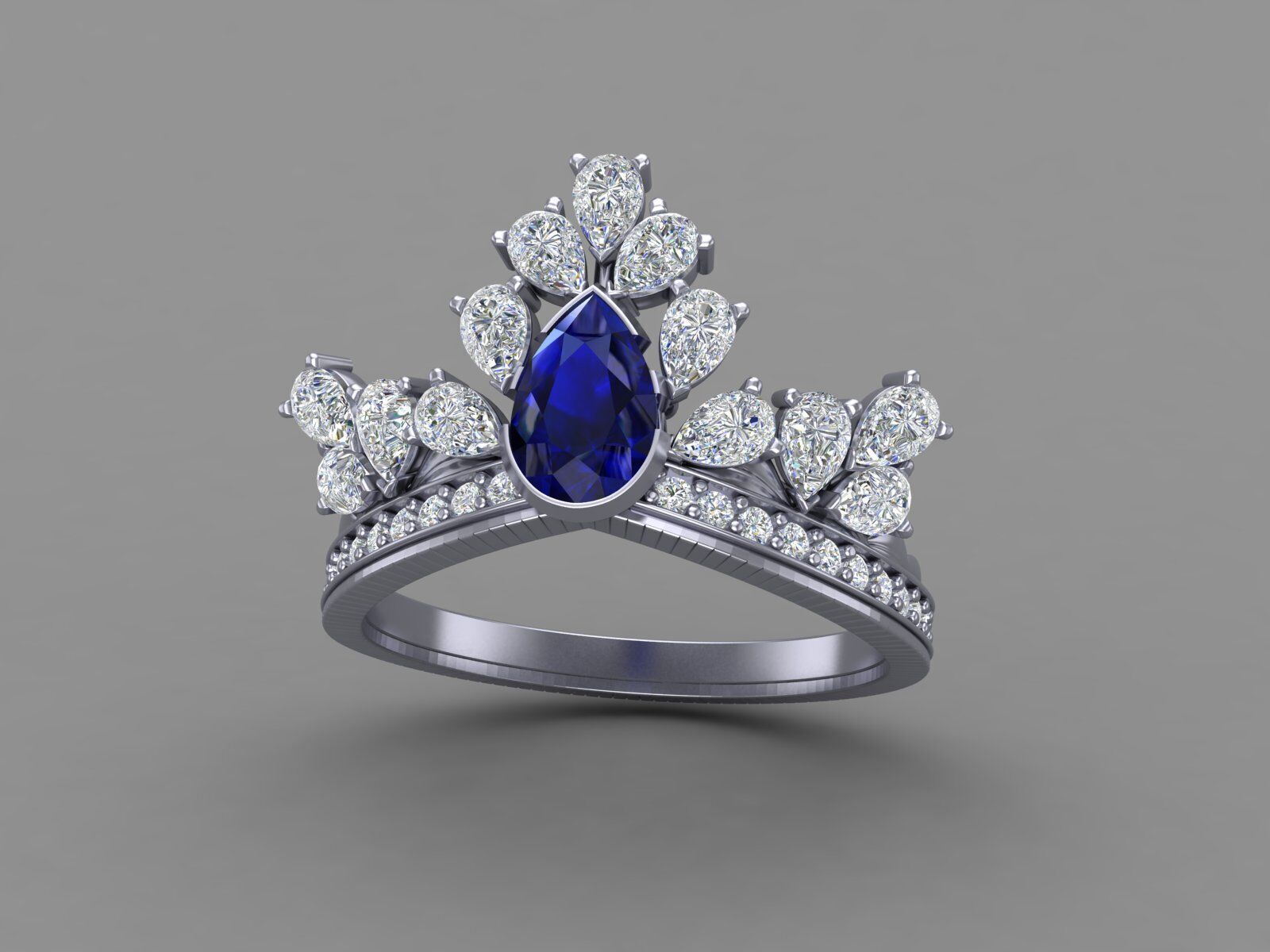 Statement Pear Cut Diamond And Gems Ring Model Design  STL 3DM 3D print model_2